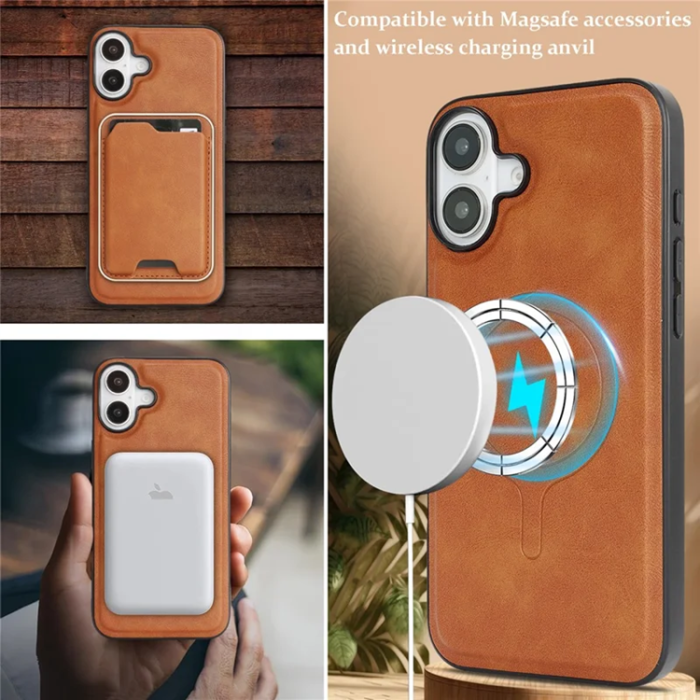 A-One Brand - iPhone 17 Mobilskal Magsafe korthållare - Brun