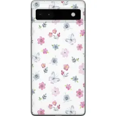 Gustaf - Mobilskal till Google Pixel 6a med Blommor och fj&auml;rillar