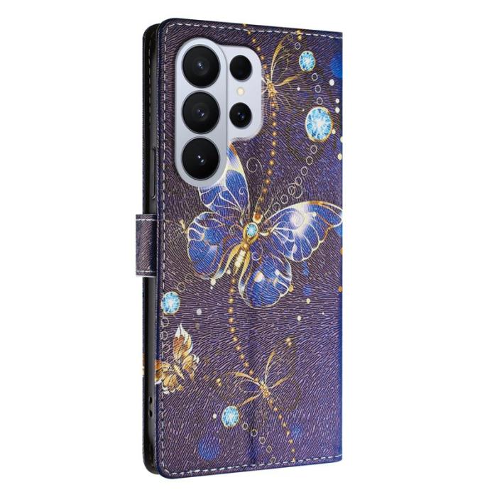 OEM - Samsung Galaxy S26 Ultra Fodral Mönstertryck PU Läder - Blå Fjäril
