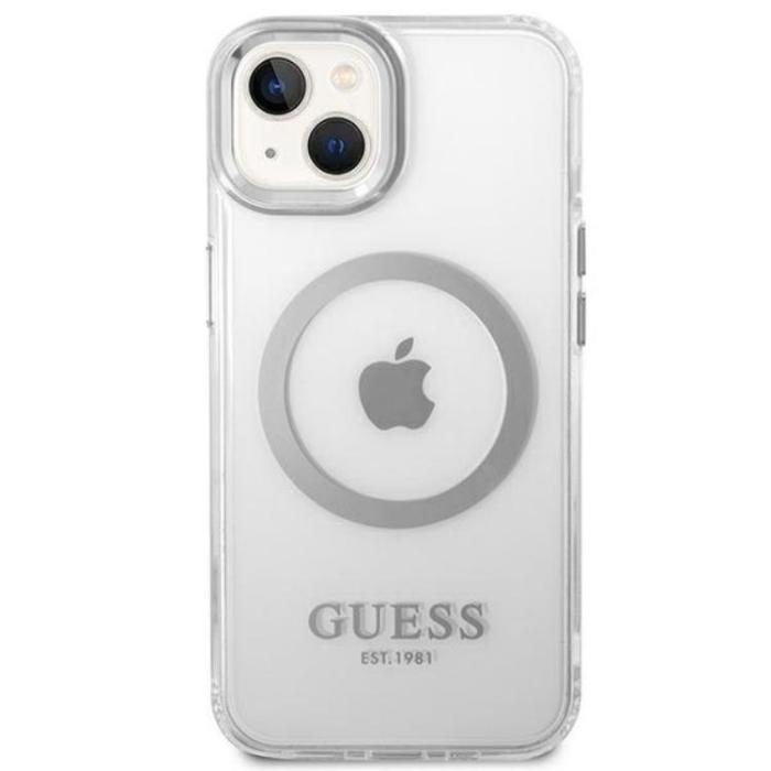Guess - GUESS iPhone 14 Skal Magsafe Metal Outline - Silver