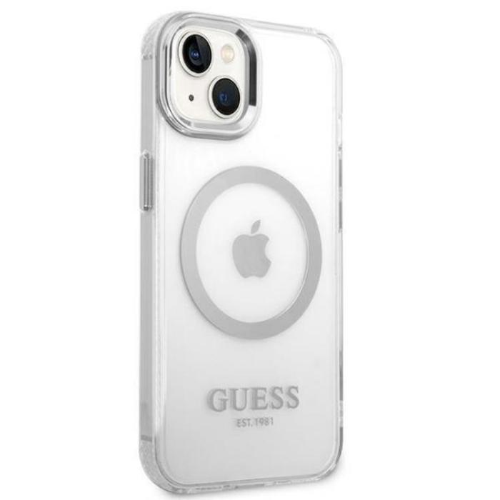 Guess - GUESS iPhone 14 Skal Magsafe Metal Outline - Silver