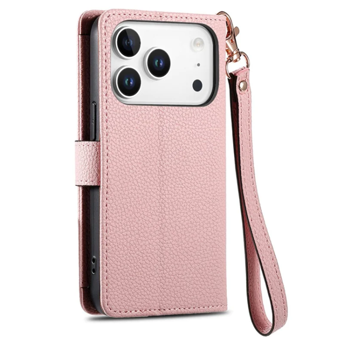 A-One Brand - iPhone 17 Pro Max Plånboksfodral RFID Zipper med rem - Rosa