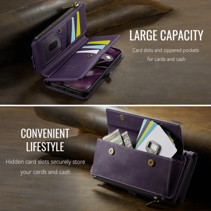 Caseme - Caseme iPhone 16e Plånboksfodral RFID Blocking Zipper - Lila