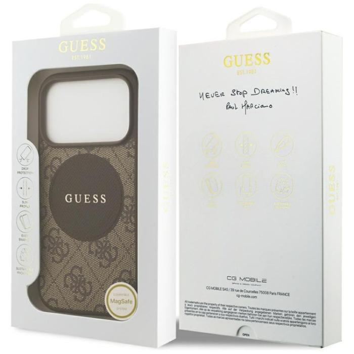 Guess - Guess iPhone 17 Pro Mobilskal MagSafe 4G Circle Classic Logo - Brun
