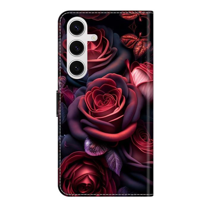 OEM - Samsung Galaxy S26 Fodral Mönstertryck Ställ Läder Flip - Svart Ros