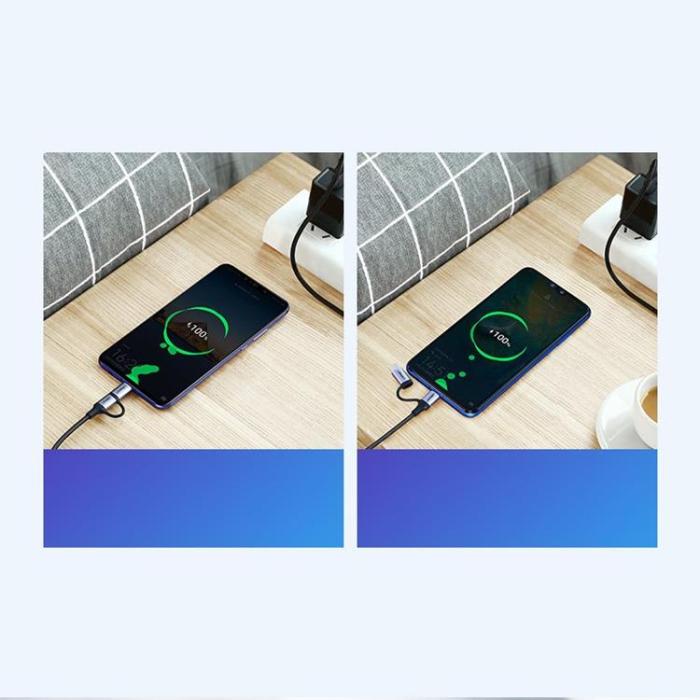 Ugreen - Ugreen 2in1 USB-A till microUSB, USB-C Kabel 1m - Svart