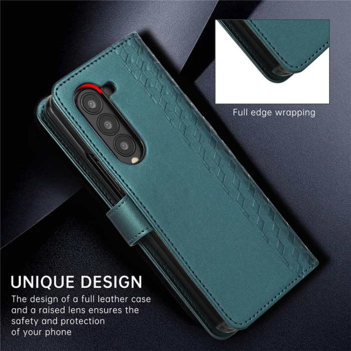 A-One Brand - Galaxy Z Fold7 Plånboksfodral 3D Rhombus Grid Imprinted - Grön