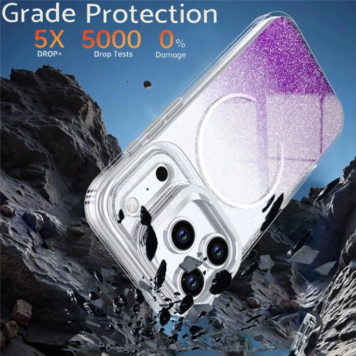 A-One Brand - Mobilskal till iPhone 17 Pro MagSafe Shockproof Glitter Gradient - Lila