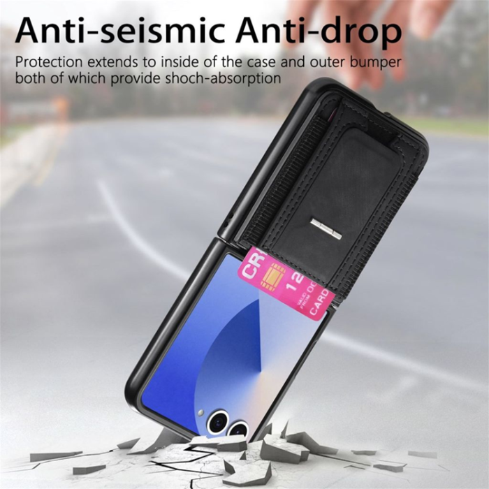 A-One Brand - Galaxy Z Flip 7 Mobilskal Korthållare Kickstand - Svart