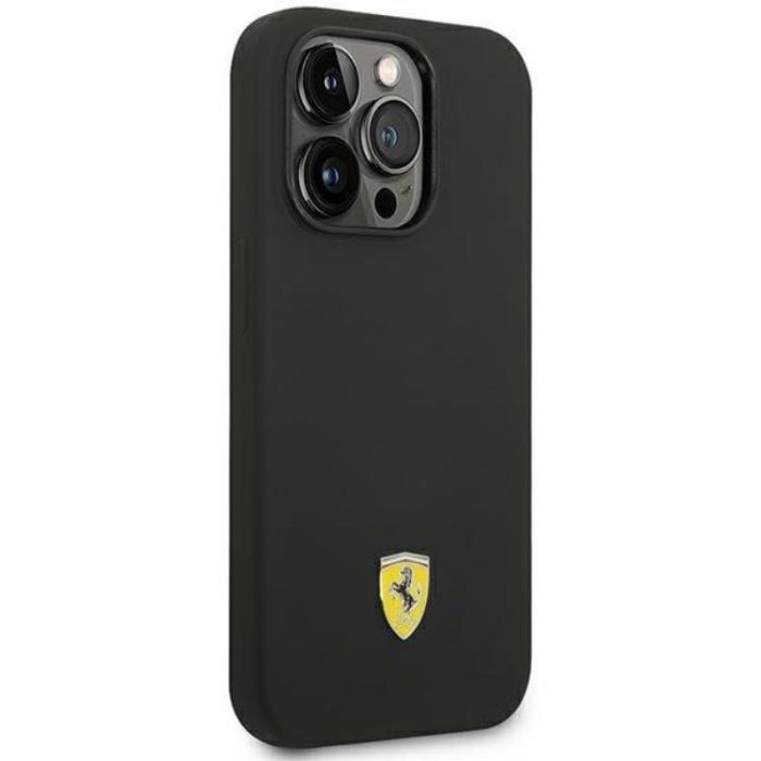 Ferrari - Ferrari iPhone 14 Pro Skal Silicone Metal Logo - Svart