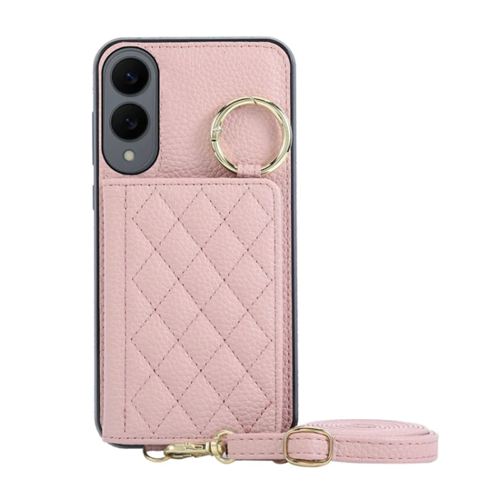 A-One Brand - Galaxy S25 Edge Mobilskal Korthållare Kickstand Rhombus - Rosa