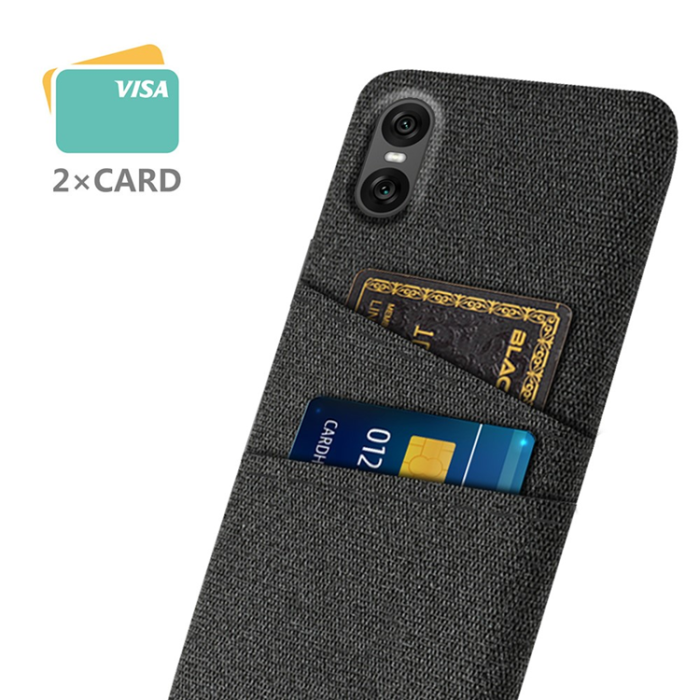 A-One Brand - Sony Xperia 10 VII Mobilskal med Dual Kortfack Tyg + PC - Svart
