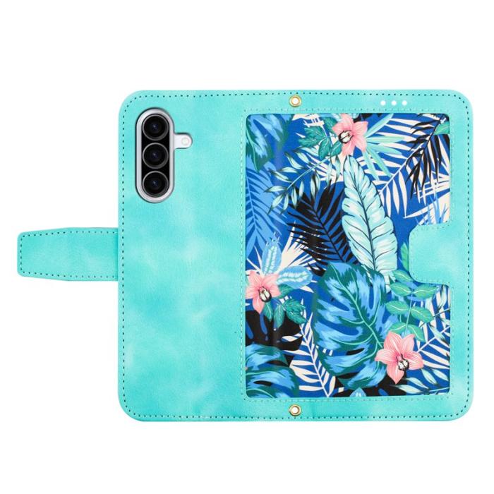 OEM - Samsung Galaxy A37 Plånboksfodral Konstläder Blommönster - Grön