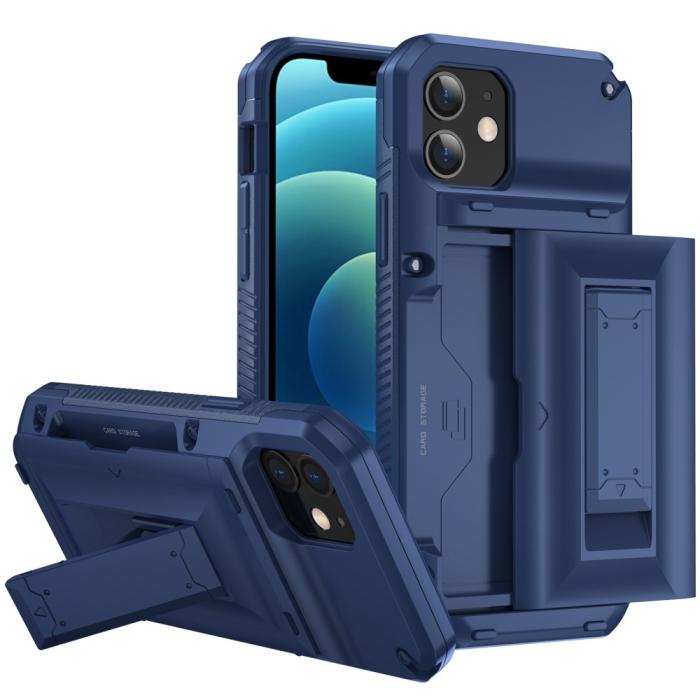 A-One Brand - iPhone 11 Skal Korthållare Built-in Kickstand - Blå