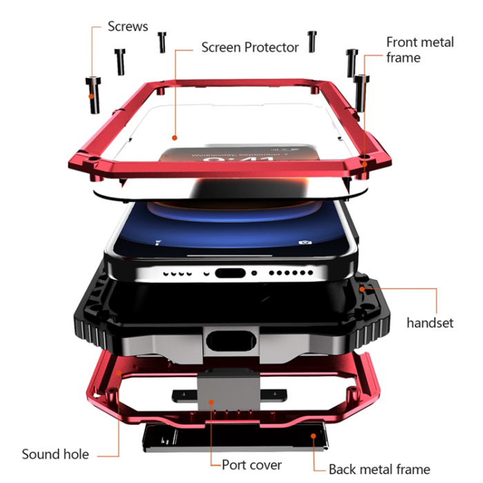 R-JUST - R-JUST iPhone 16 Plus Mobilskal med Härdat Glas - Röd