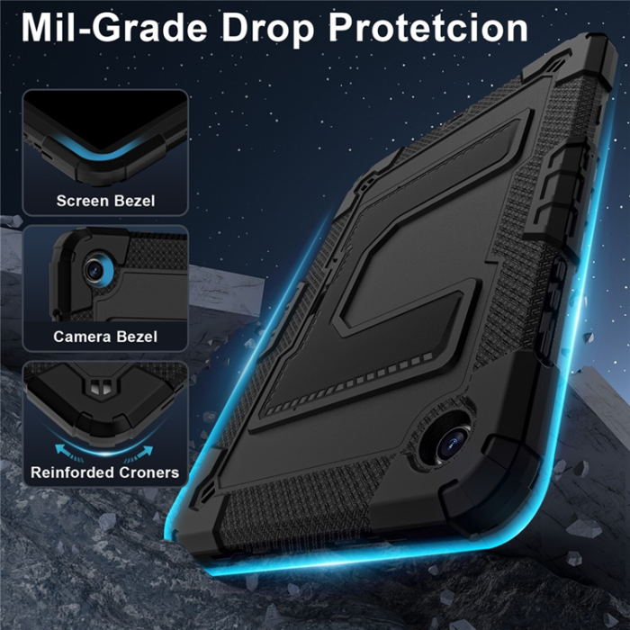 A-One Brand - Galaxy Tab A9 Plus Skal Kickstand Med Rem Anti Drop - Svart