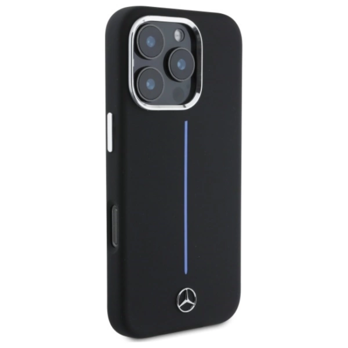 Mercedes - Mercedes iPhone 16 Pro Mobilskal MagSafe Silikon Blå Stripe - Svart