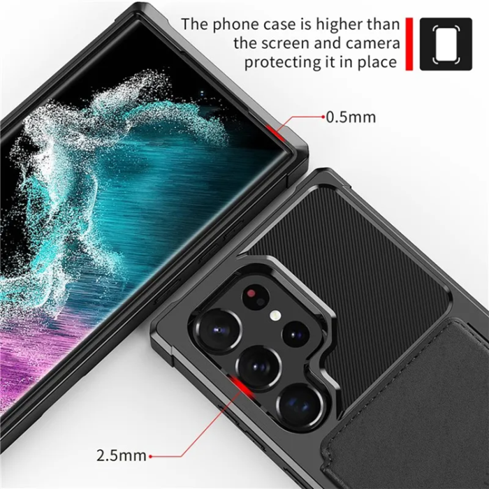 A-One Brand - Galaxy S23 Ultra Mobilskal Korthållare ZM03 PU-Läder - Svart
