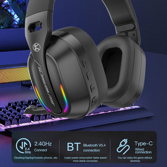 A-One Brand - Over-Ear Gaming Trådlösa Hörlurar Bluetooth Mikrofon LED-ljus