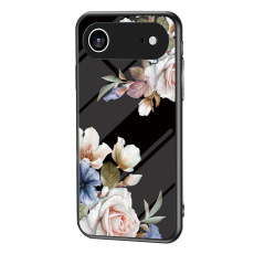 A-One Brand - iPhone Air Mobilskal Floral Pattern TPU + Härdat Glas - Svart