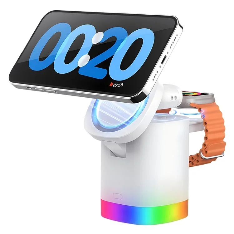 3in1 MagSafe Trådlös Laddare iPhone Apple Watch Airpods - Vit (Vit) | 505295 | AlltMobil