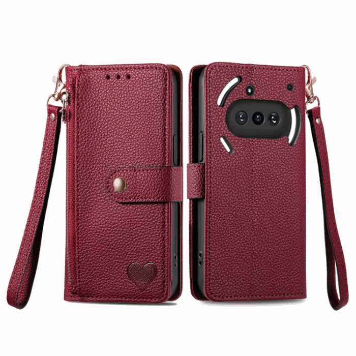 A-One Brand - Nothing Phone (3a) Plånboksfodral RFID Zipper med Rem - Röd