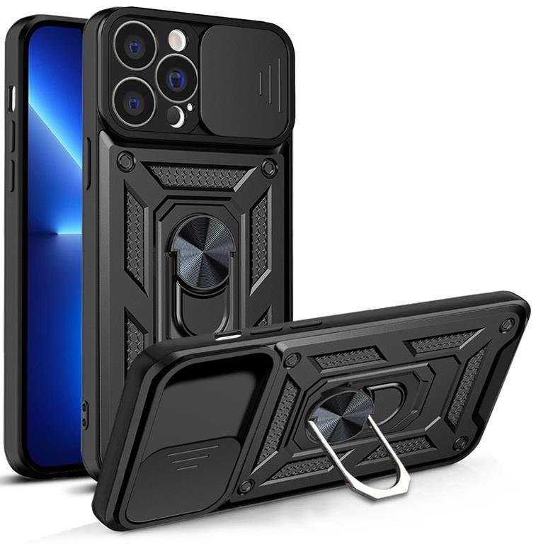 iPhone 13 Pro Skal med Ringhållare Hybrid Armor Camshield - Svart