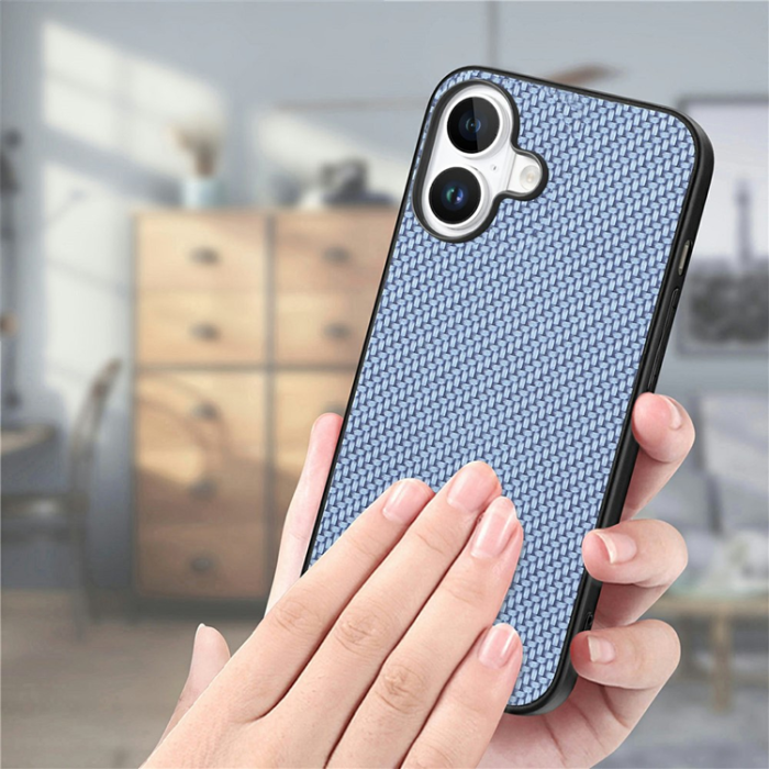 A-One Brand - iPhone 17 Mobilskal Carbon Fiber PU Läder - Blå