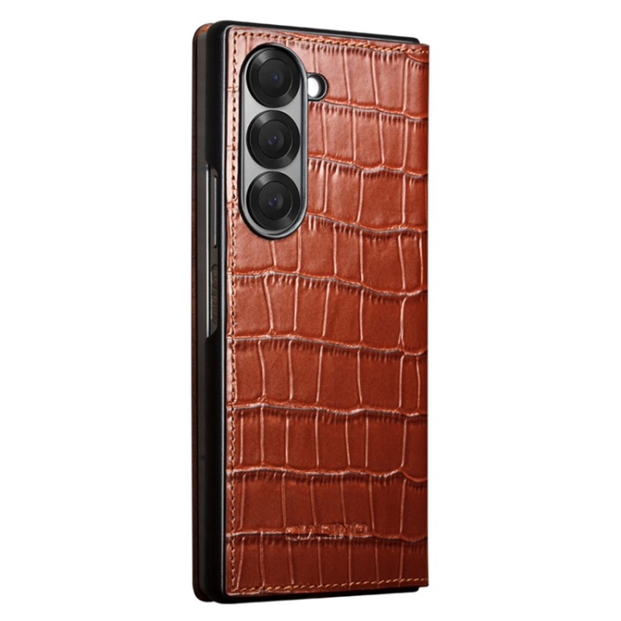 QIALINO - QIALINO Galaxy Z Fold 6 Fodral Äkta Läder Cowhide Crocodile