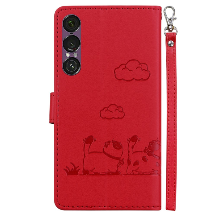 A-One Brand - Sony Xperia 1 VII Plånboksfodral RFID Kitten Pattern - Röd