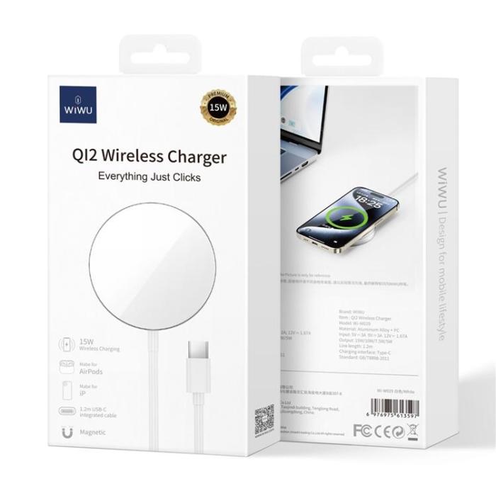 WIWU - WIWU Qi2 MagSafe Trådlös Laddare iPhone med Typ-C-kabel Wi-W029