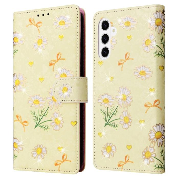 OEM - Mobilskal till Samsung Galaxy S26 Plus RFID-Skydd Blomma KonstLäder - Gul Daisy