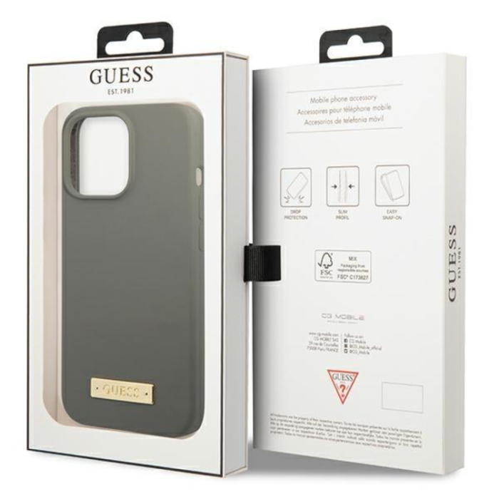 Guess - Guess iPhone 13 Pro Max Skal MagSafe Silicone Logo Plate - Grå