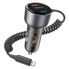 OEM - YESIDO Y57 Snabbladdare f&ouml;r bil 50W med spiral Lightning kabel