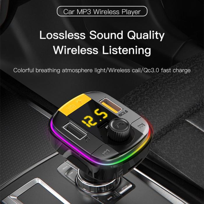 OEM - YESIDO Y45 Bluetooth 5.0 Trådlös FM-sändare Billaddare med färgglatt ljus