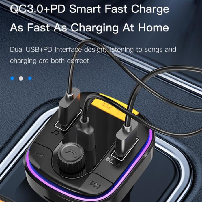 OEM - YESIDO Y45 Bluetooth 5.0 Trådlös FM-sändare Billaddare med färgglatt ljus