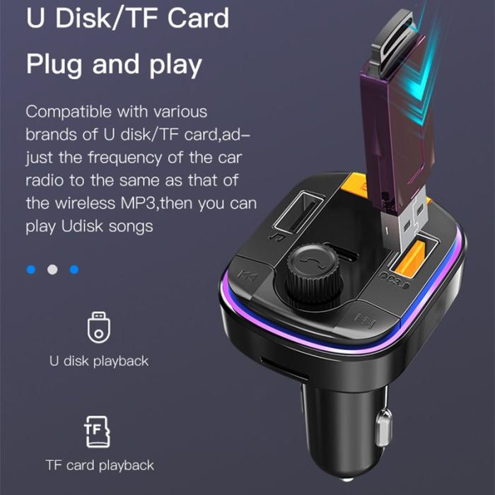 OEM - YESIDO Y45 Bluetooth 5.0 Trådlös FM-sändare Billaddare med färgglatt ljus