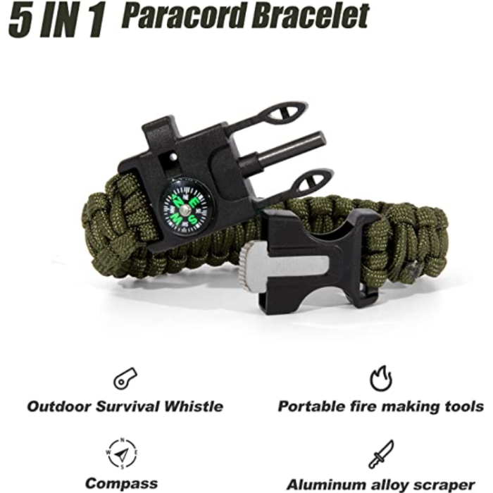 OEM - Överlevnadsarmband Paracord l Kompass , Visselpipa , Flintbrandstartare - Grön