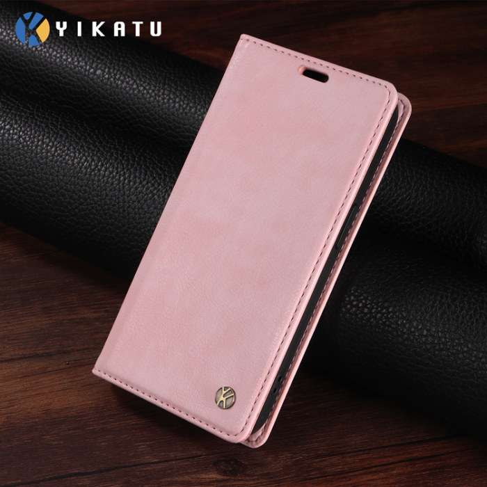 YIKATU - YIKATU Galaxy S26 Edge Plånboksfodral Litchi Läder - Rosa