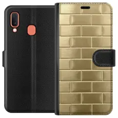 Gustaf - Pl&aring;nboksfodral till Samsung Galaxy A20e med Gyllene Murstenar