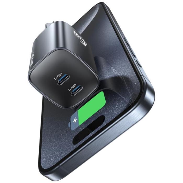 USAMS - USAMS Snabbladdare 45W 2xUSB-C GaN - Tarnish