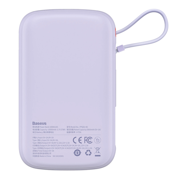 BASEUS - Baseus Powerbank Qpow 10000mAh USB Typ-C Kabel 22.5W - Lila