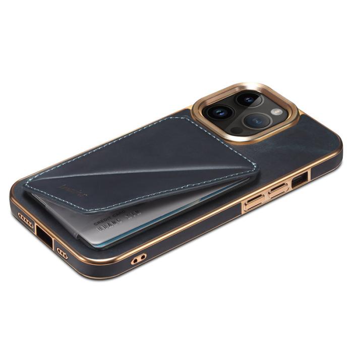 DENIOR - DENIOR Mobilskal till iPhone 12 Pro Max Kortfack Ställning Äkta Läder Blå