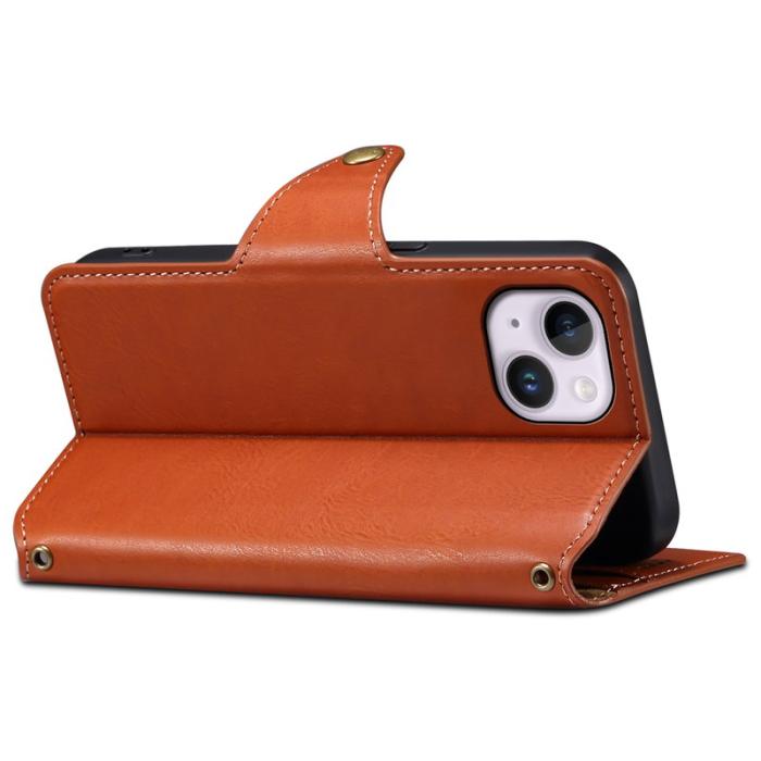 DENIOR - DENIOR iPhone 14 Plus Stöttåligt Plånboksfodral Konstläder Brun
