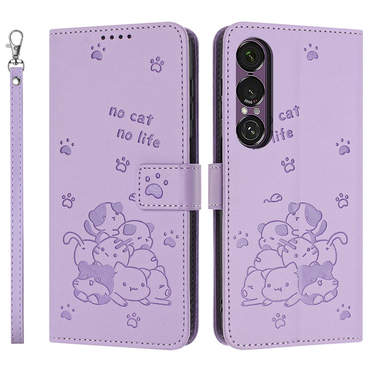 Sony Xperia 1 VII Konstläder Plånboksfodral Cats Imprint - Lila | 2353 | AlltMobil