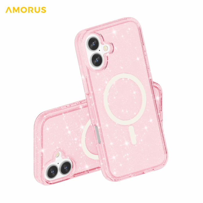 AMORUS - AMORUS Mobilskal till iPhone 17 Magsafe Glitter Powder PC + TPU - Rosa