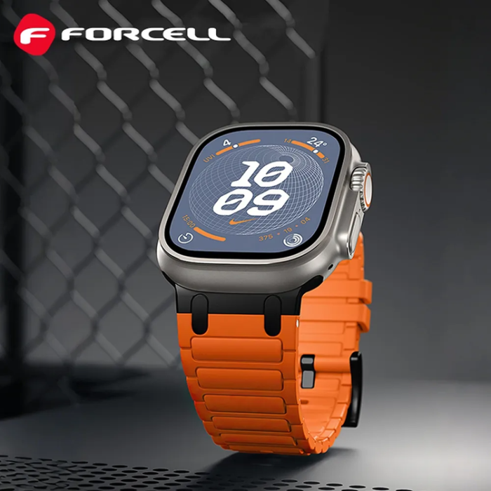 Forcell - Forcell Apple Watch (42/44/45/49) Armband Silikon - Orange