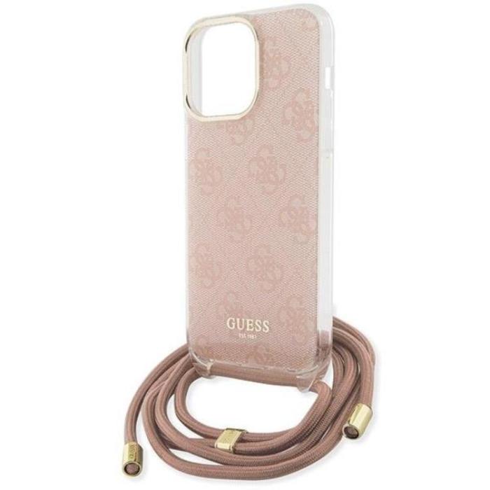 Guess - Guess iPhone 15 Pro Max Mobilskal Crossbody Cord Print - Rosa