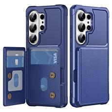 OEM - Mobilskal f&ouml;r Samsung Galaxy S26 Ultra Kickstand Kortfack Konstl&auml;der TPU M&ouml;rkbl&aring;