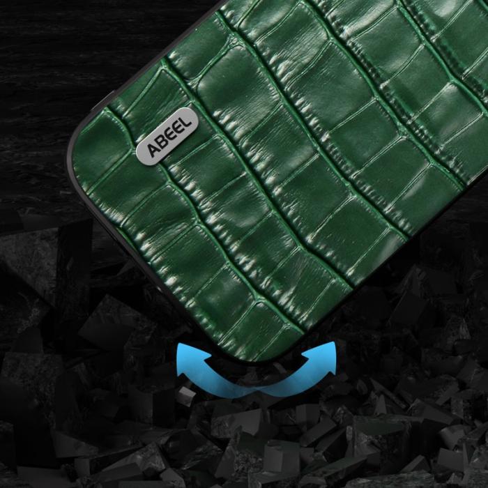 ABEEL - ABEEL iPhone 14 Plus Plånboksfodral Anti-drop Äkta Läder Grön